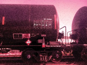 A relatively new rail tank car, part of a train that stretched as far as the eye could see, was parked on the CP rail line just north of Loblaws at Christie and Dupont streets on April 29. It appeared the entire train was carrying the same cargo, Flammable Liquids, as denoted by the red symbol defined as such by Transport Canada’s website. Photo: Brian Burchell, Gleaner News