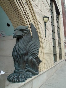 One of Ludzer Vandermolen’s griffins, which guard the entrance to the Lillian H. Smith Branch of the Toronto Public Library. Brian Burchell, Gleaner News